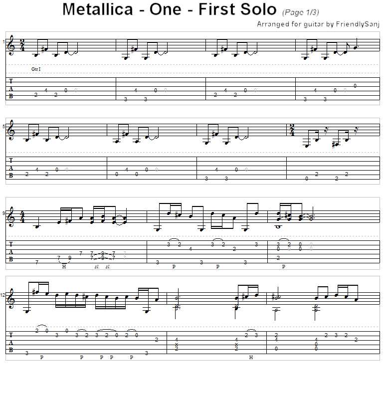 partition guitare one metallica